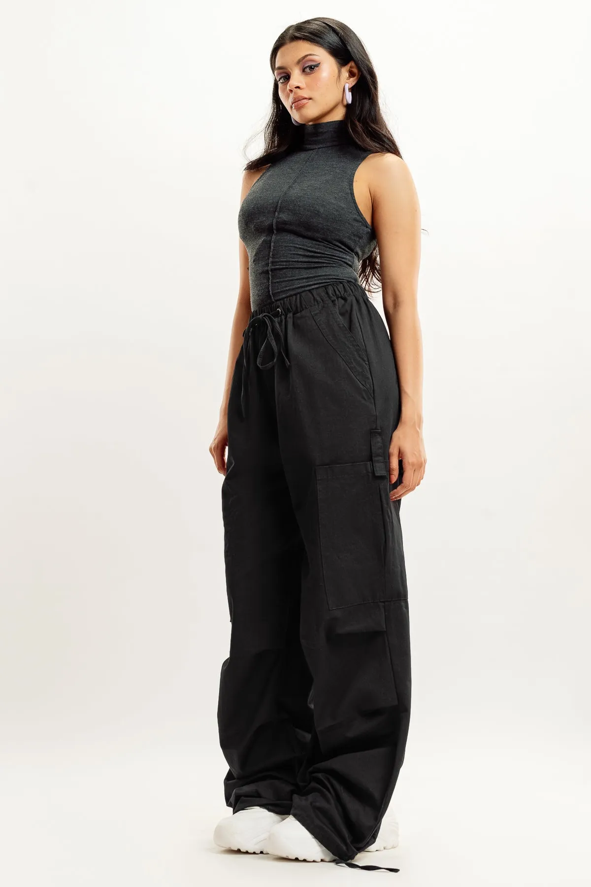 Stone Black Parachute Pant