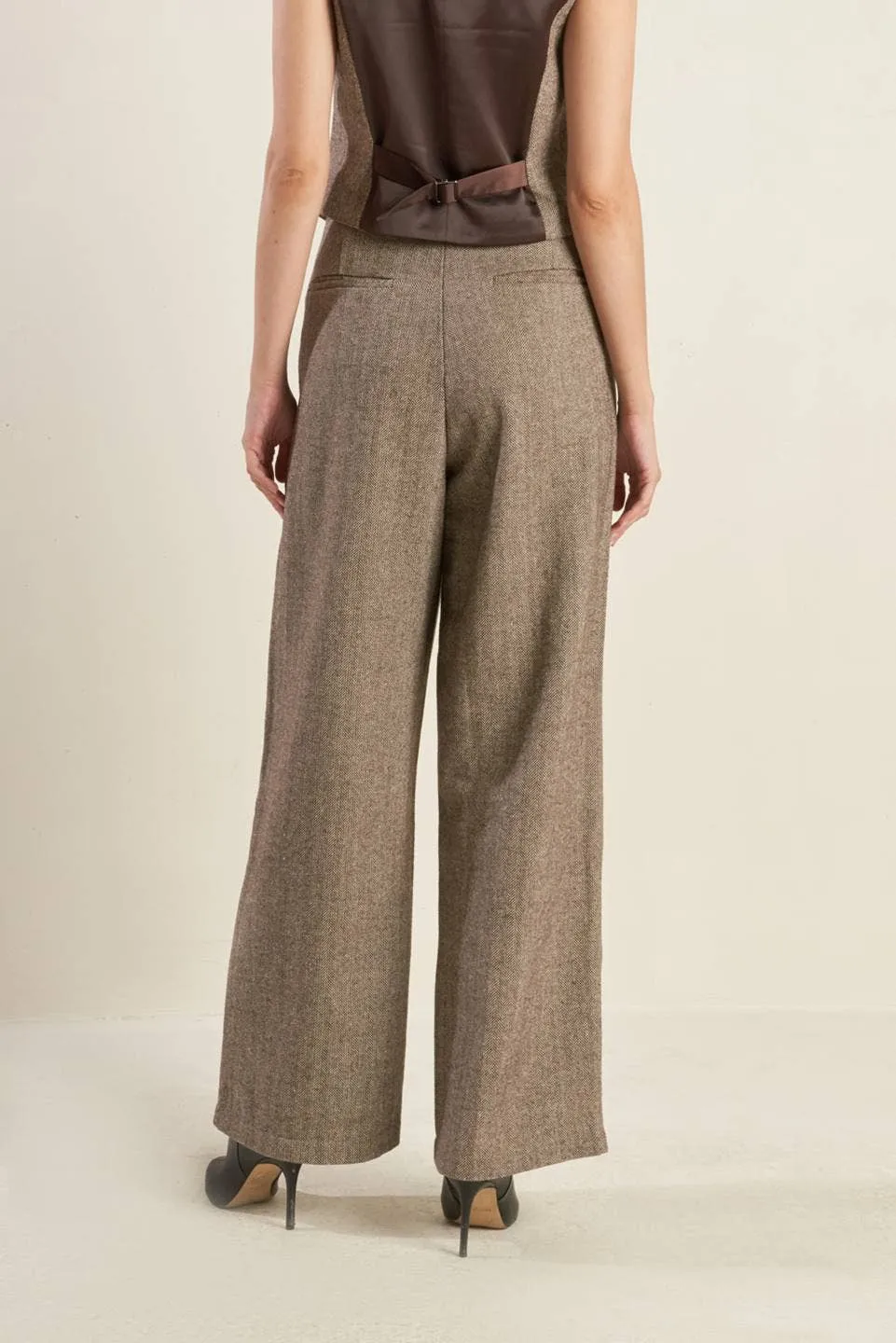 Tailored Woolen Herringbone Pants