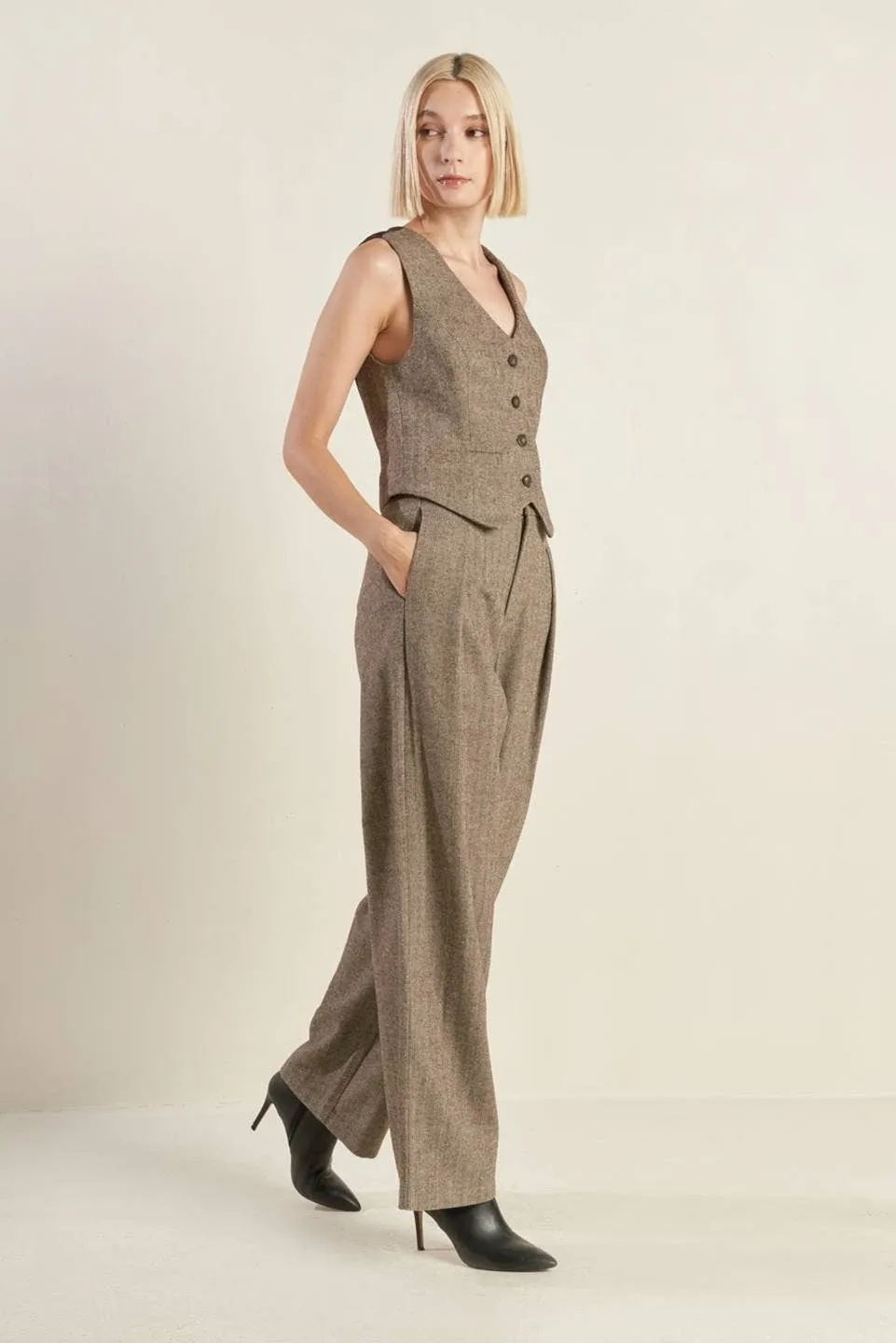Tailored Woolen Herringbone Pants