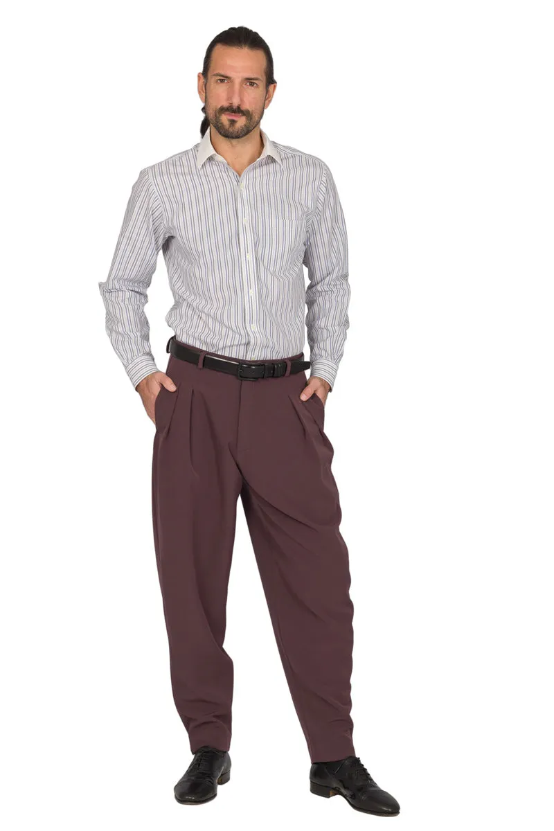 Tapered Eggplant Tango Pants With Two Inverted Pleats