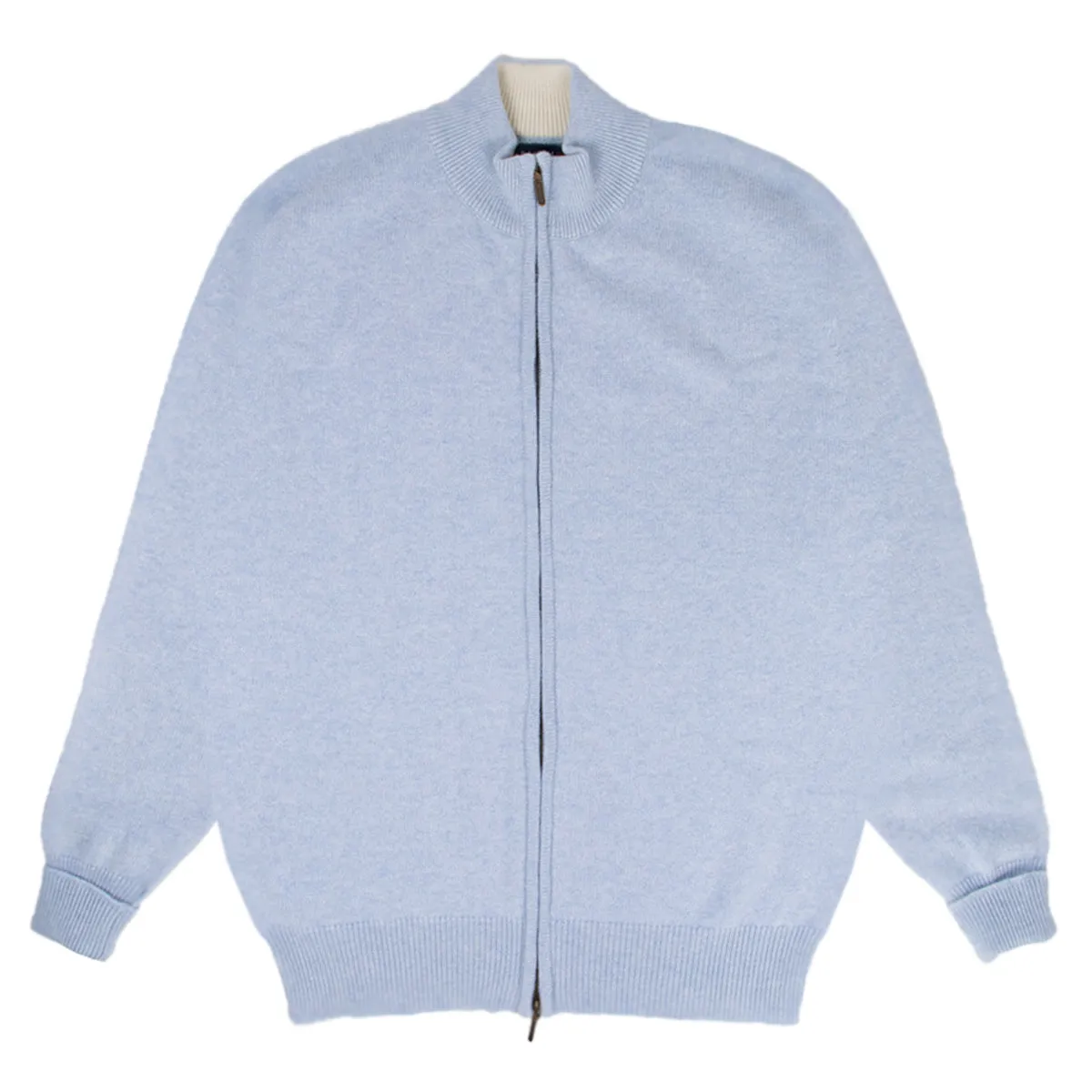 The Barra 4ply Full Zip Cashmere Cardigan - Atollo Blue / White Undyed