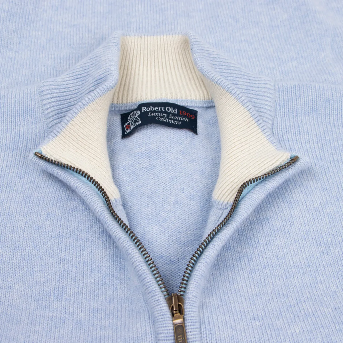 The Barra 4ply Full Zip Cashmere Cardigan - Atollo Blue / White Undyed