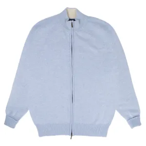 The Barra 4ply Full Zip Cashmere Cardigan - Atollo Blue / White Undyed