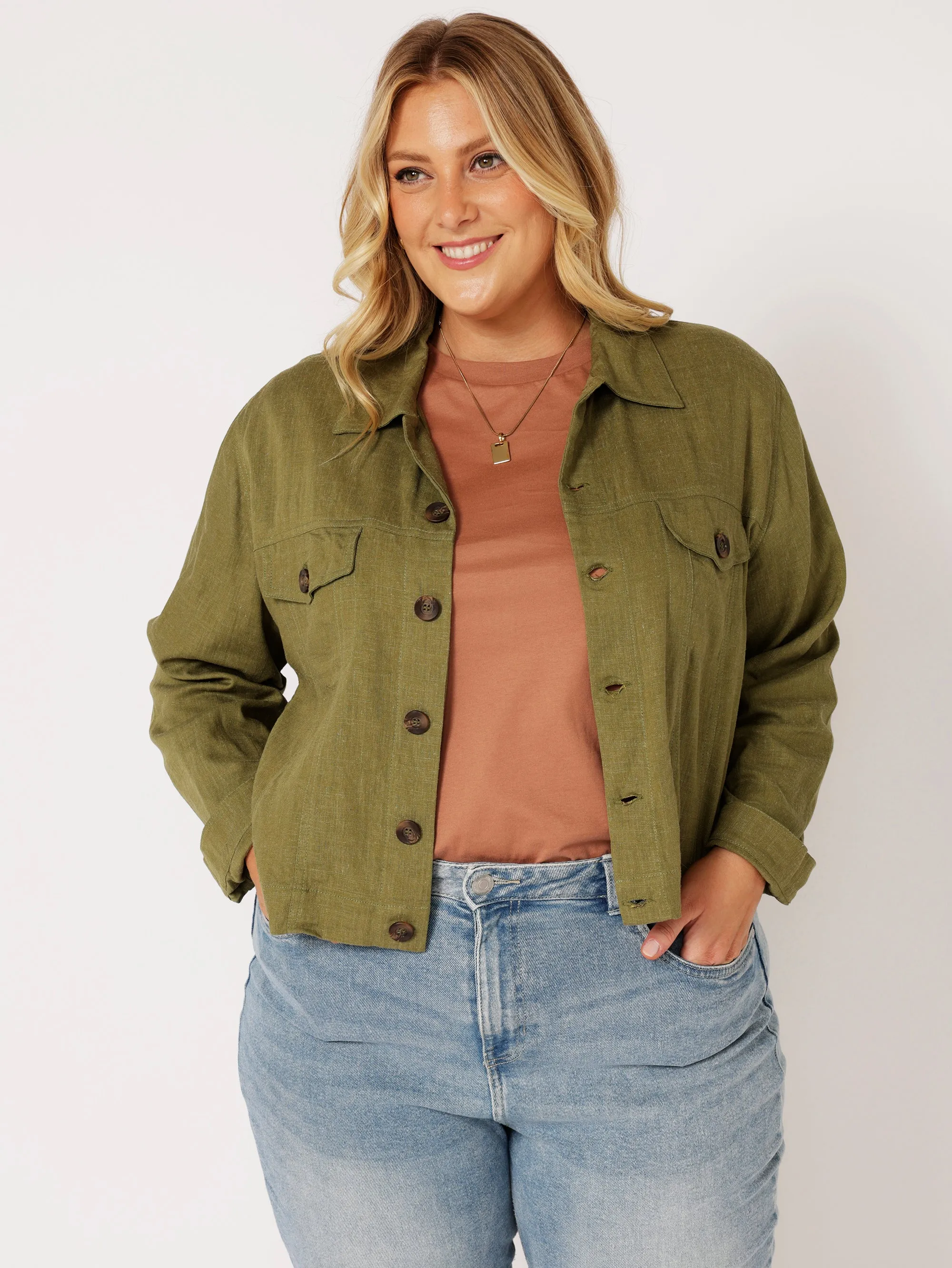 Vegas Jacket CROPPED | Olive | Viscose Linen