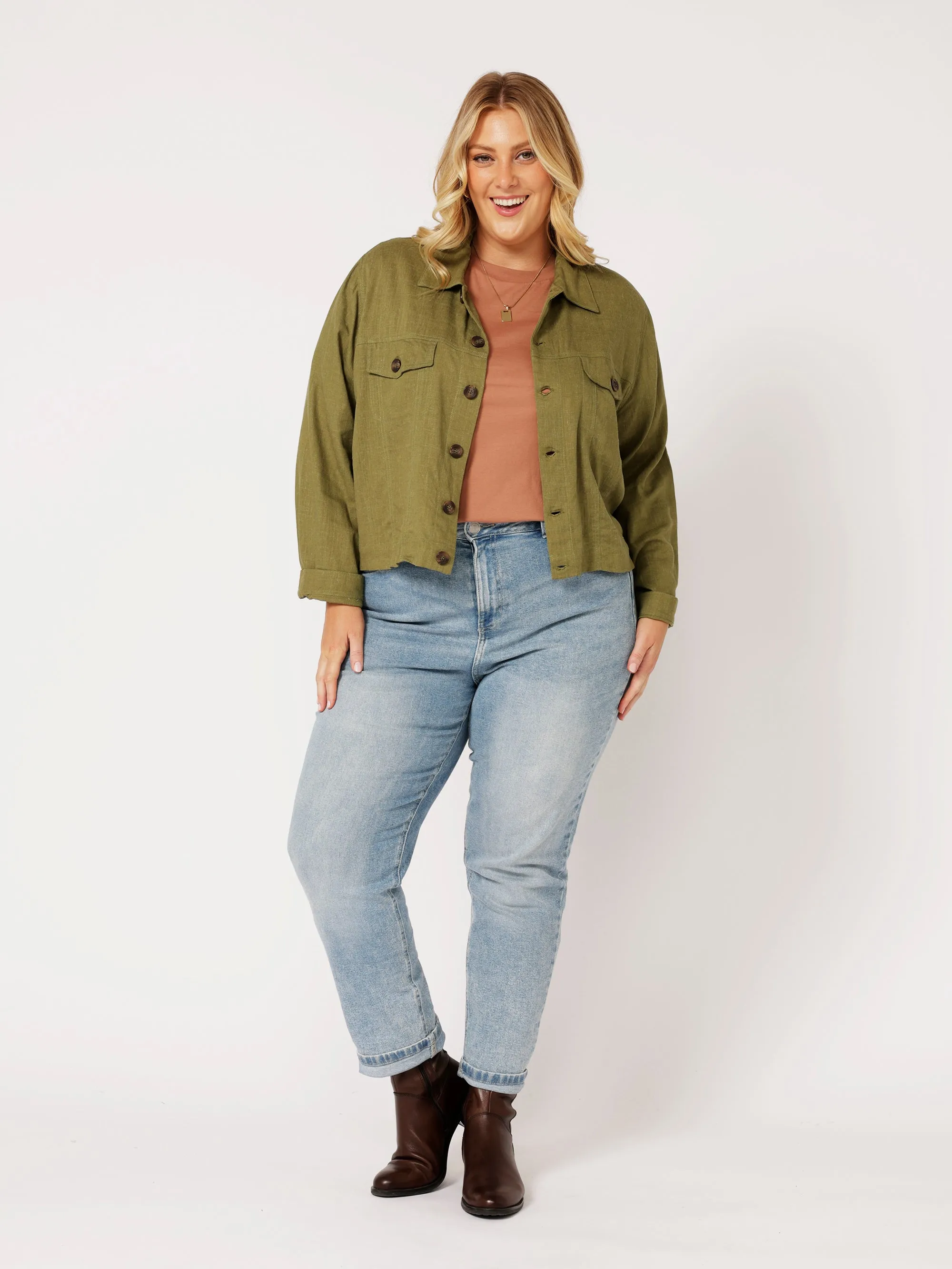 Vegas Jacket CROPPED | Olive | Viscose Linen