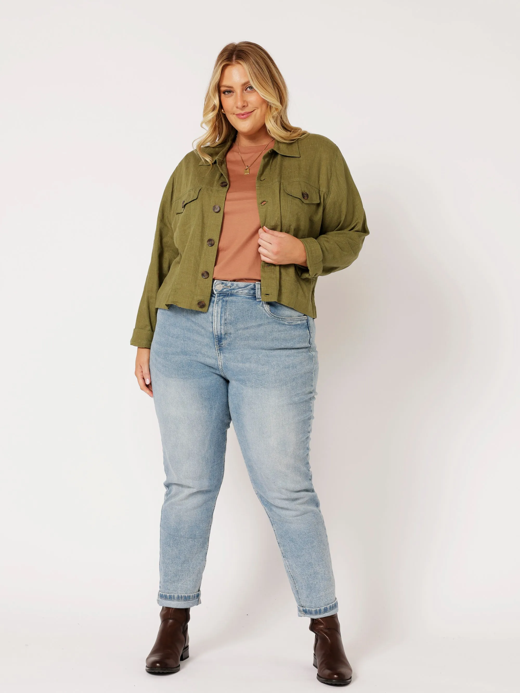 Vegas Jacket CROPPED | Olive | Viscose Linen
