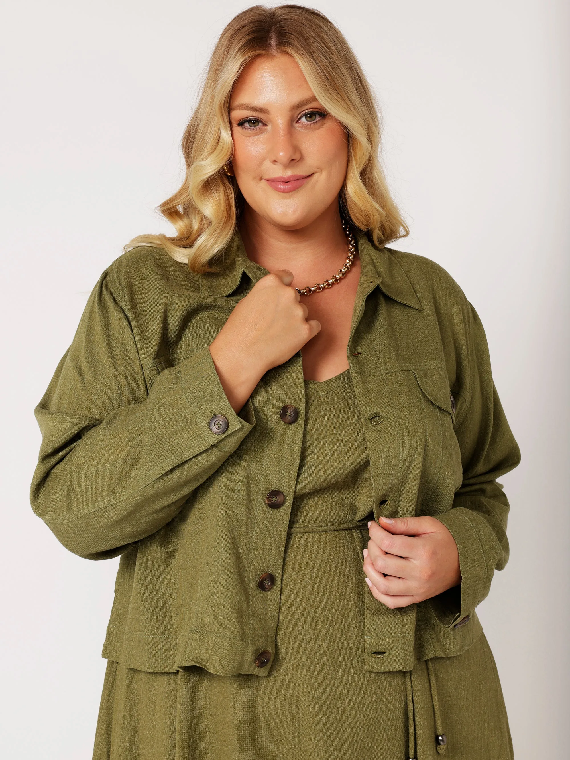 Vegas Jacket CROPPED | Olive | Viscose Linen