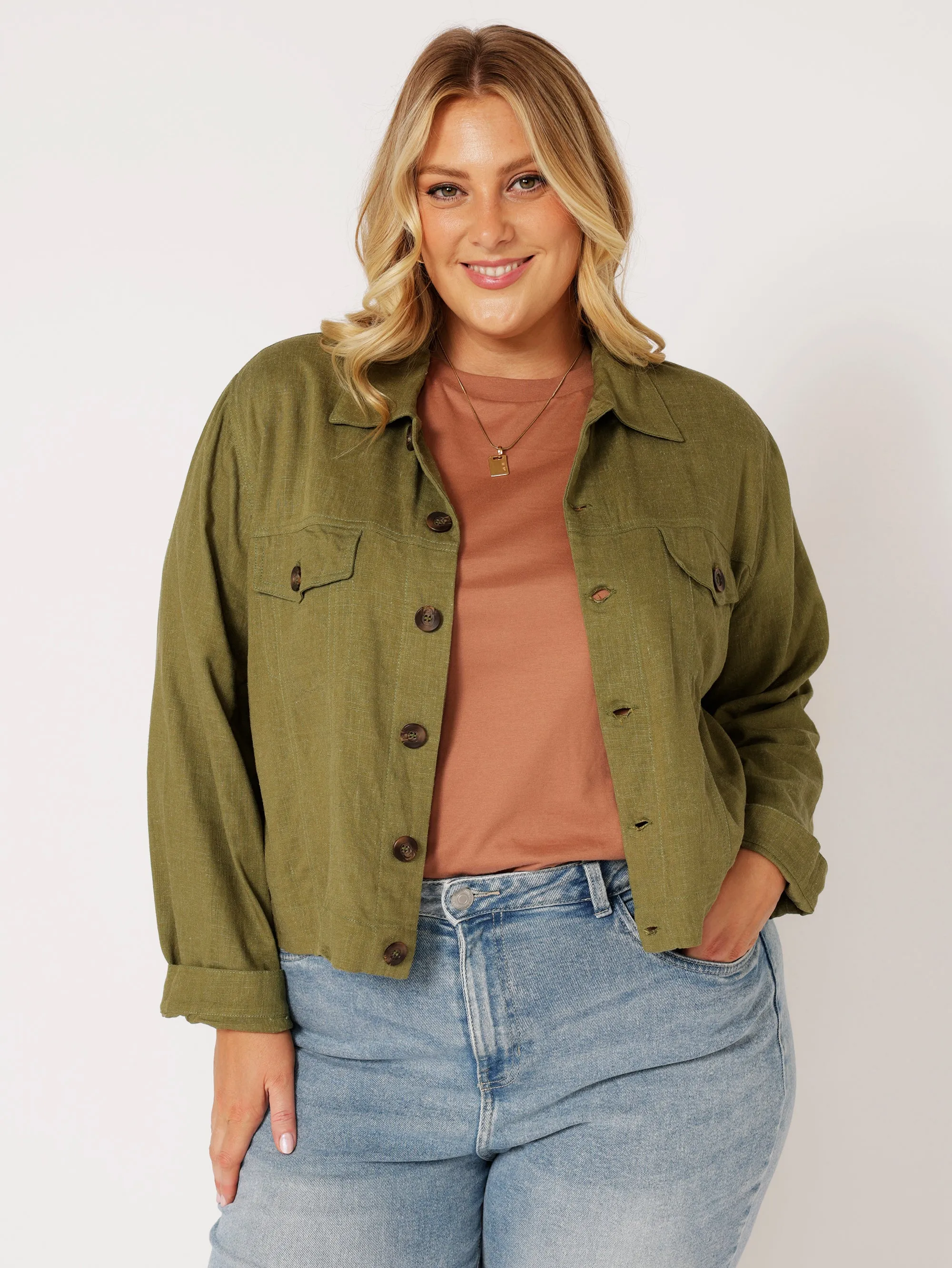 Vegas Jacket CROPPED | Olive | Viscose Linen