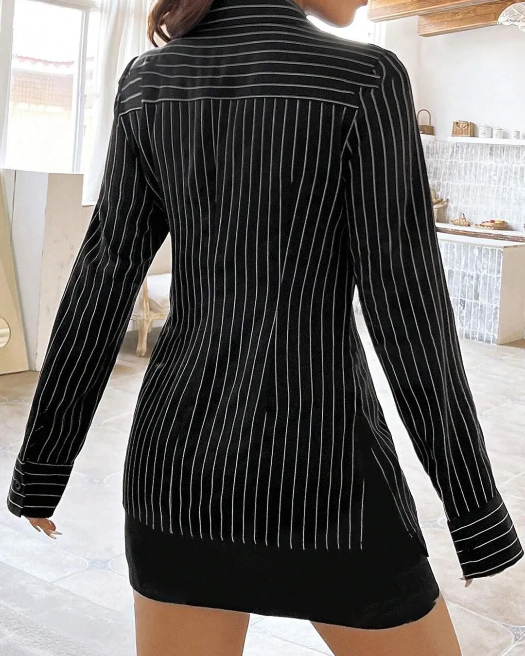 Vertical Stripe Button Up Long Sleeve Shirt