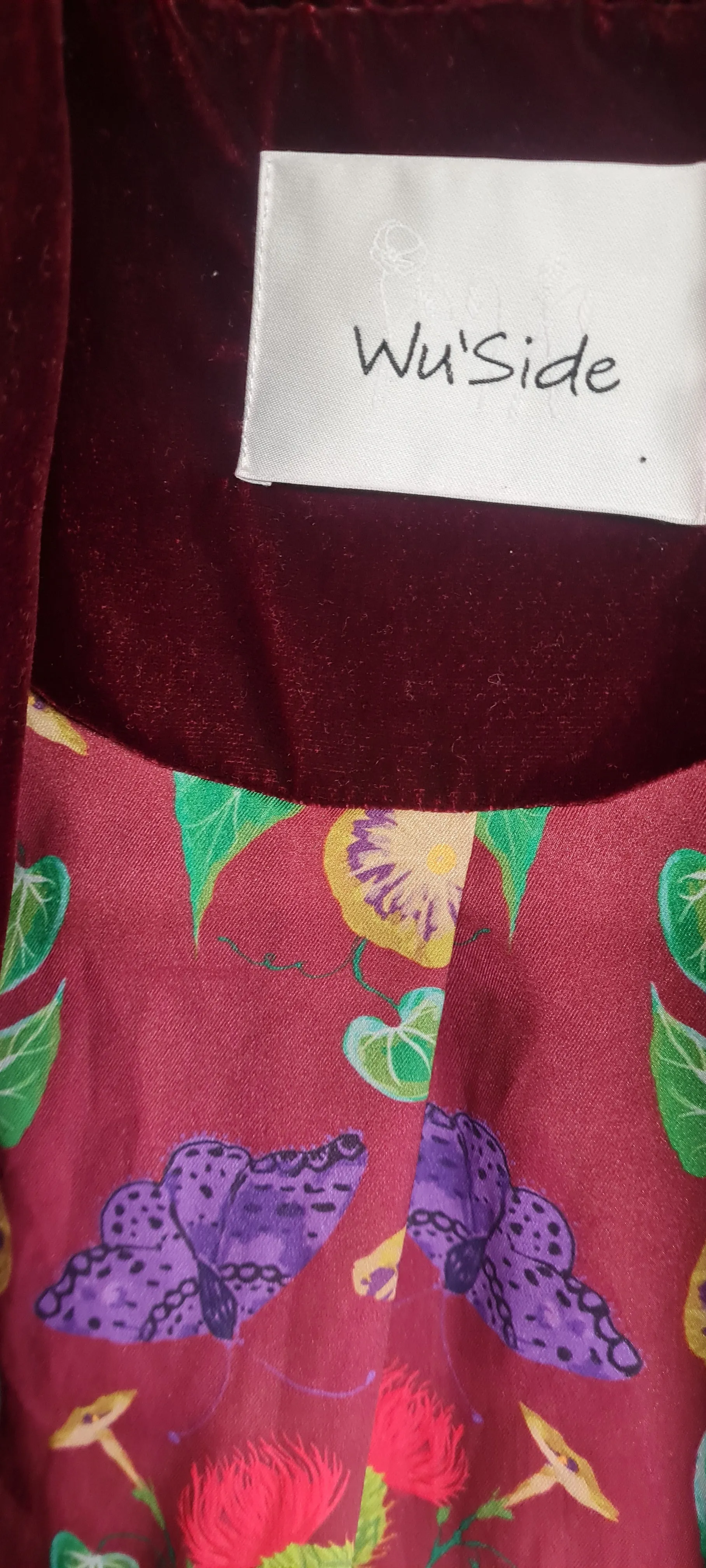 Vintage Wu'Side Burgundy Velvet Style Duster Edge to Edge Coat