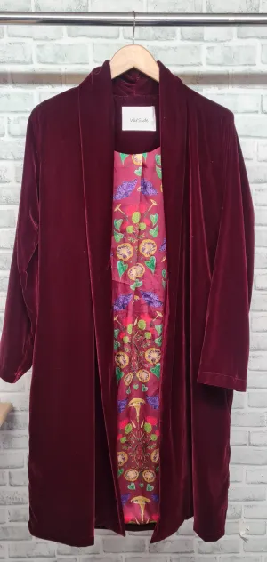Vintage Wu'Side Burgundy Velvet Style Duster Edge to Edge Coat