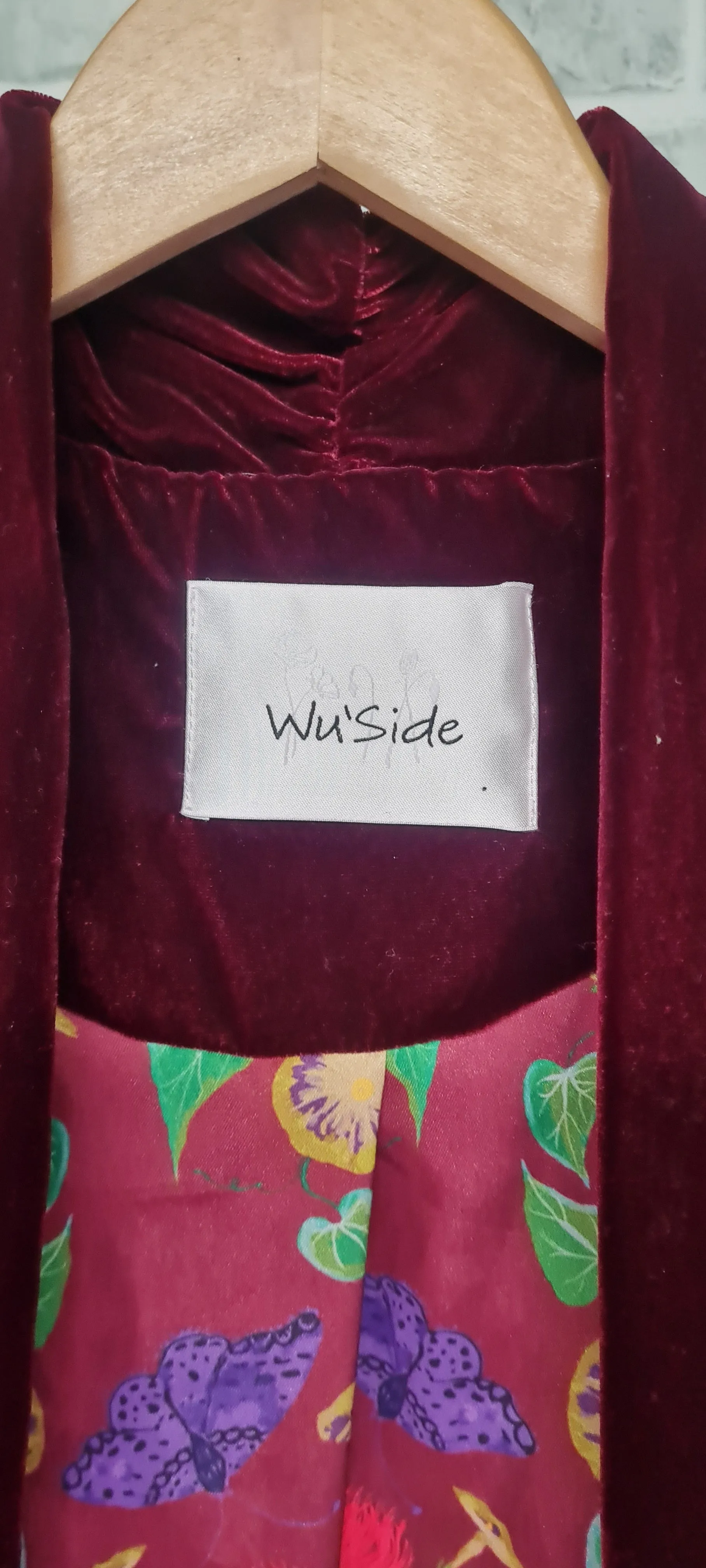 Vintage Wu'Side Burgundy Velvet Style Duster Edge to Edge Coat