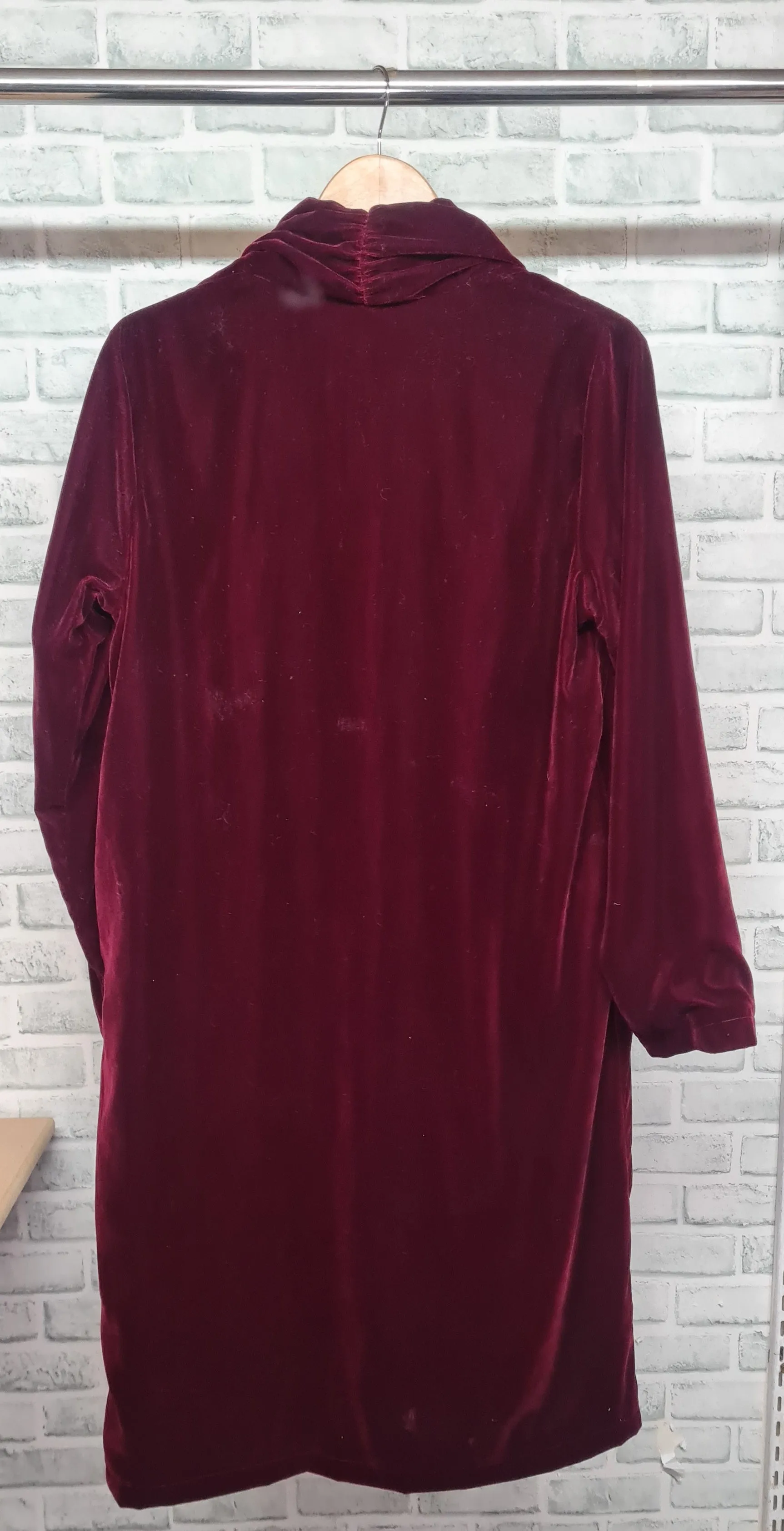 Vintage Wu'Side Burgundy Velvet Style Duster Edge to Edge Coat