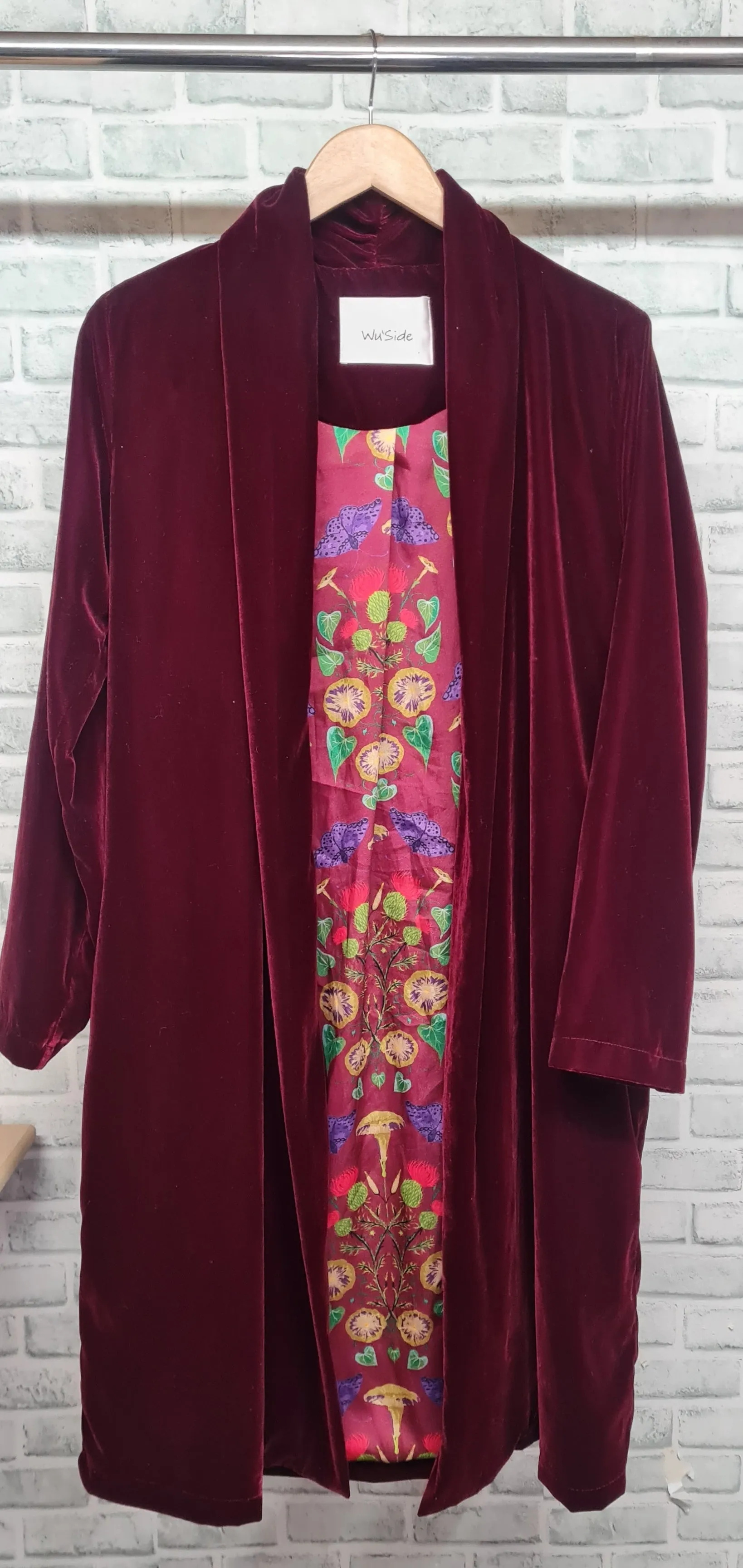 Vintage Wu'Side Burgundy Velvet Style Duster Edge to Edge Coat