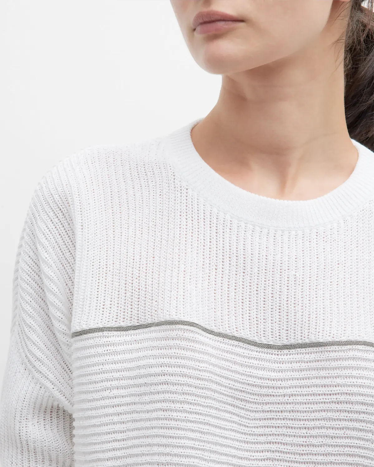 White Ribbed Monili Stripe Sweater