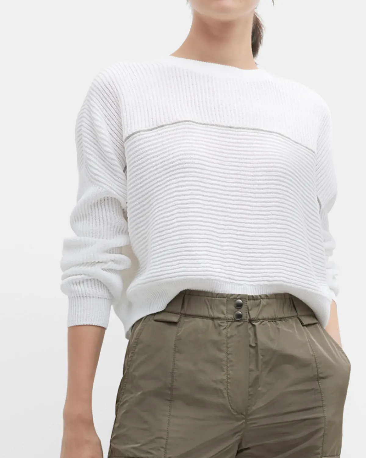 White Ribbed Monili Stripe Sweater
