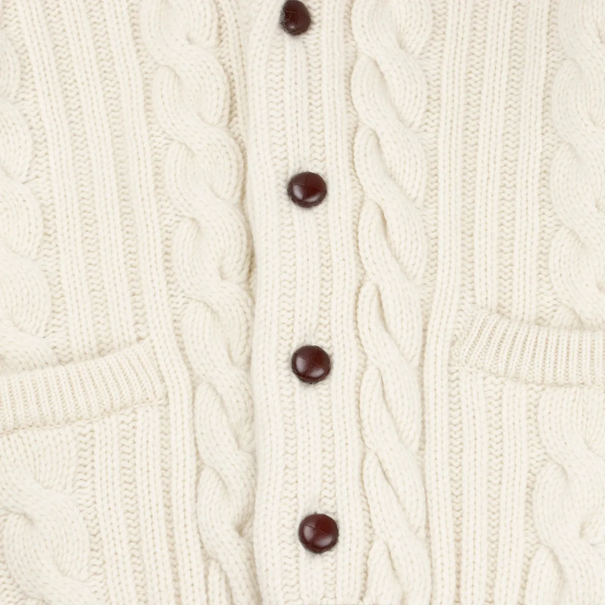 White Undyed Balmour 8Ply Shawl Collar Cable Cashmere Cardigan