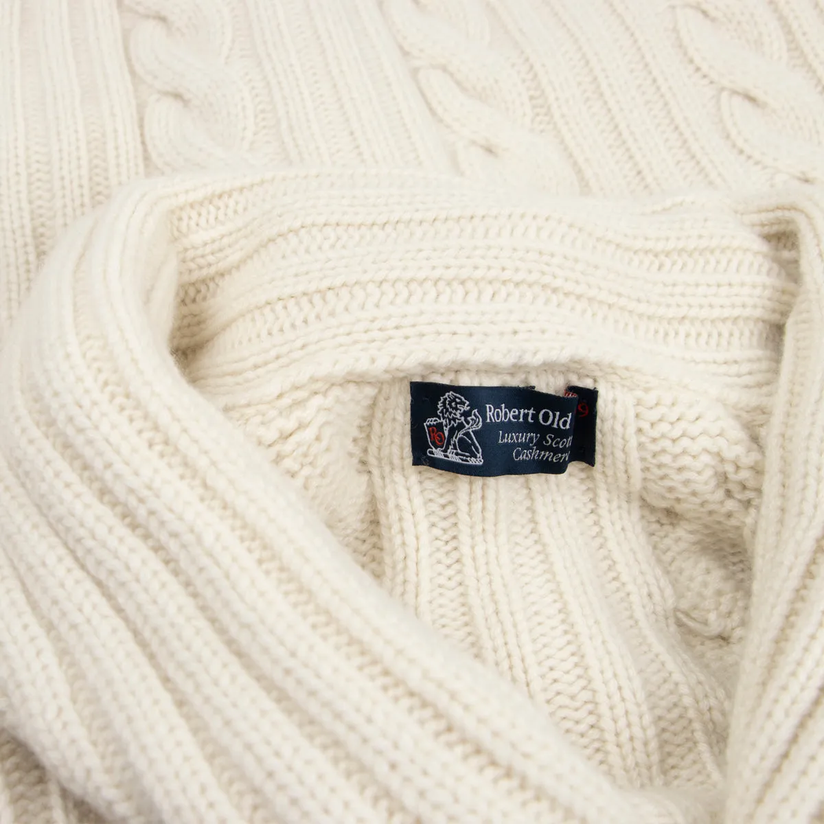 White Undyed Balmour 8Ply Shawl Collar Cable Cashmere Cardigan