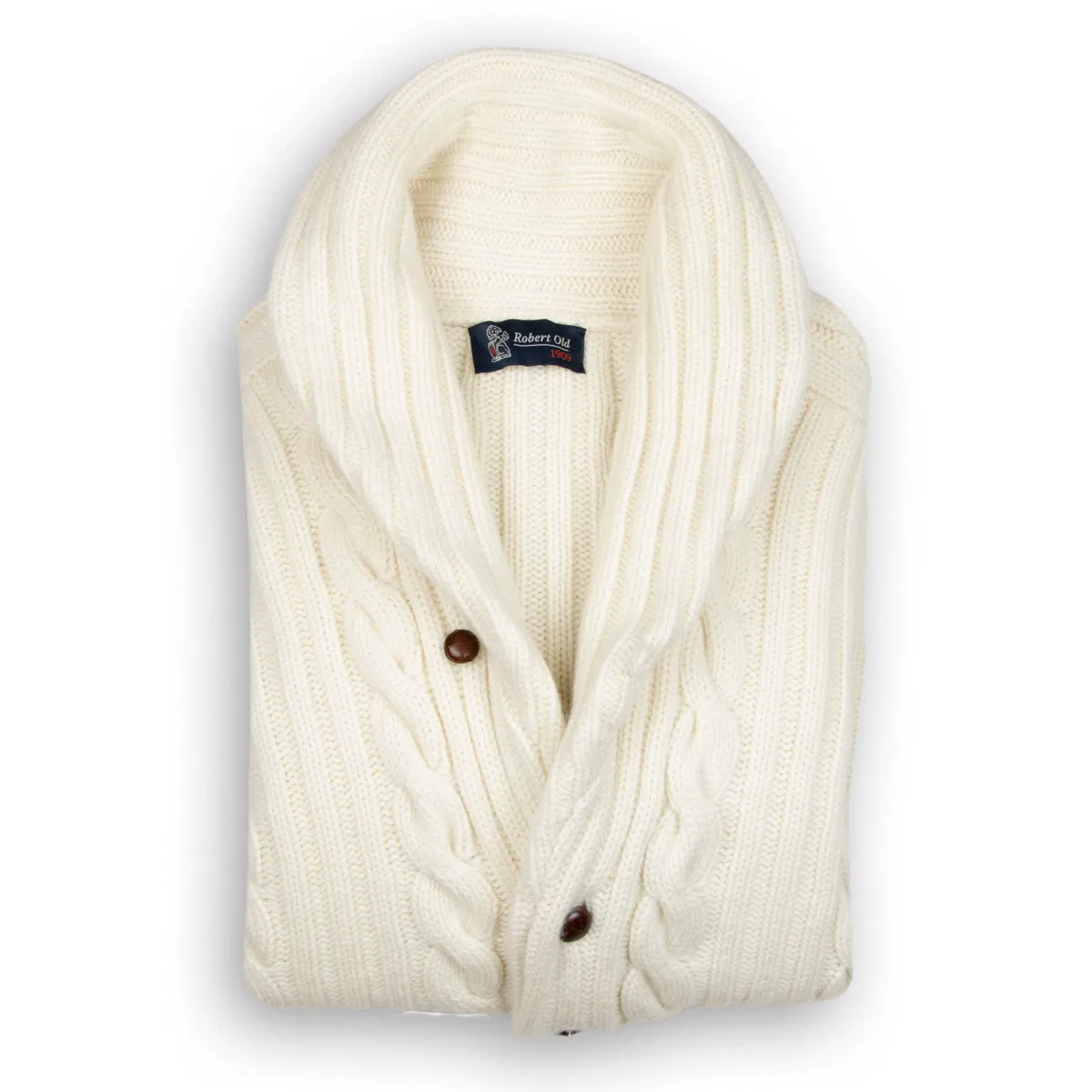 White Undyed Balmour 8Ply Shawl Collar Cable Cashmere Cardigan