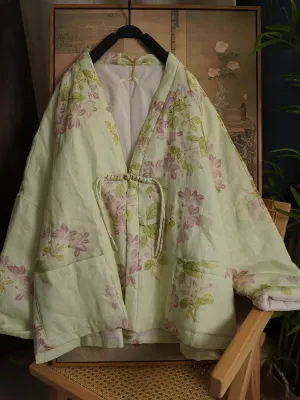 Women Floral Print Padded Coat