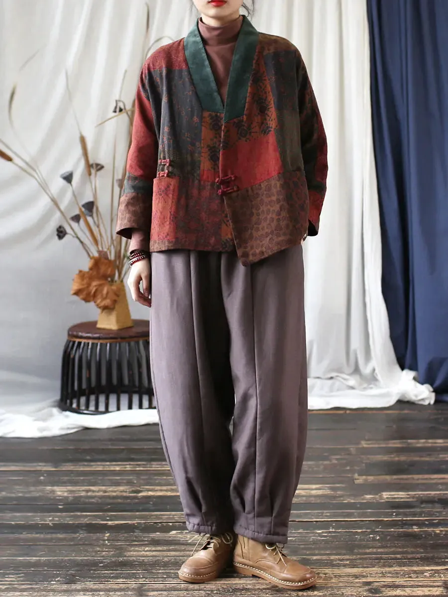 Women Floral Spliced Padded Coat