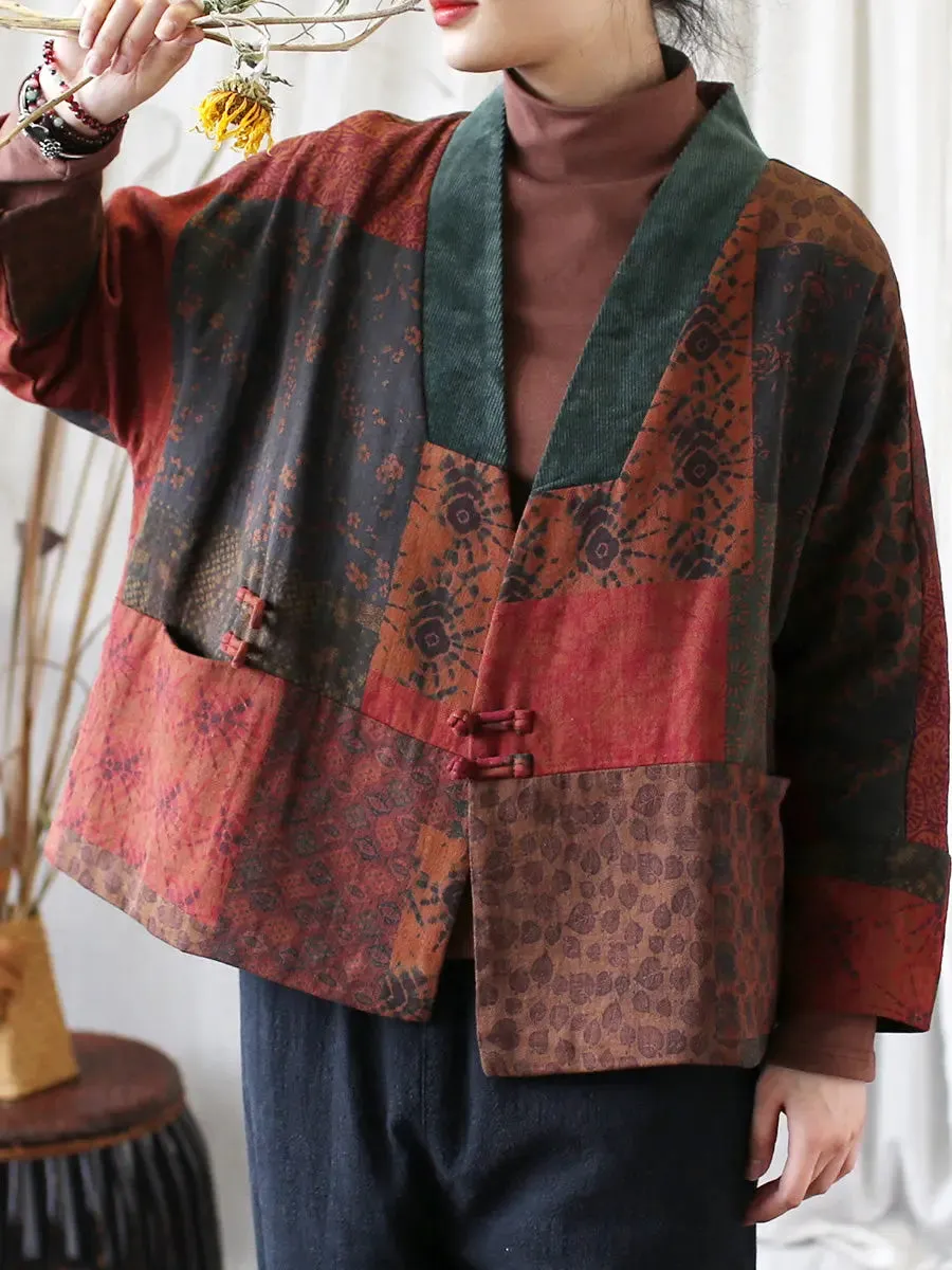 Women Floral Spliced Padded Coat