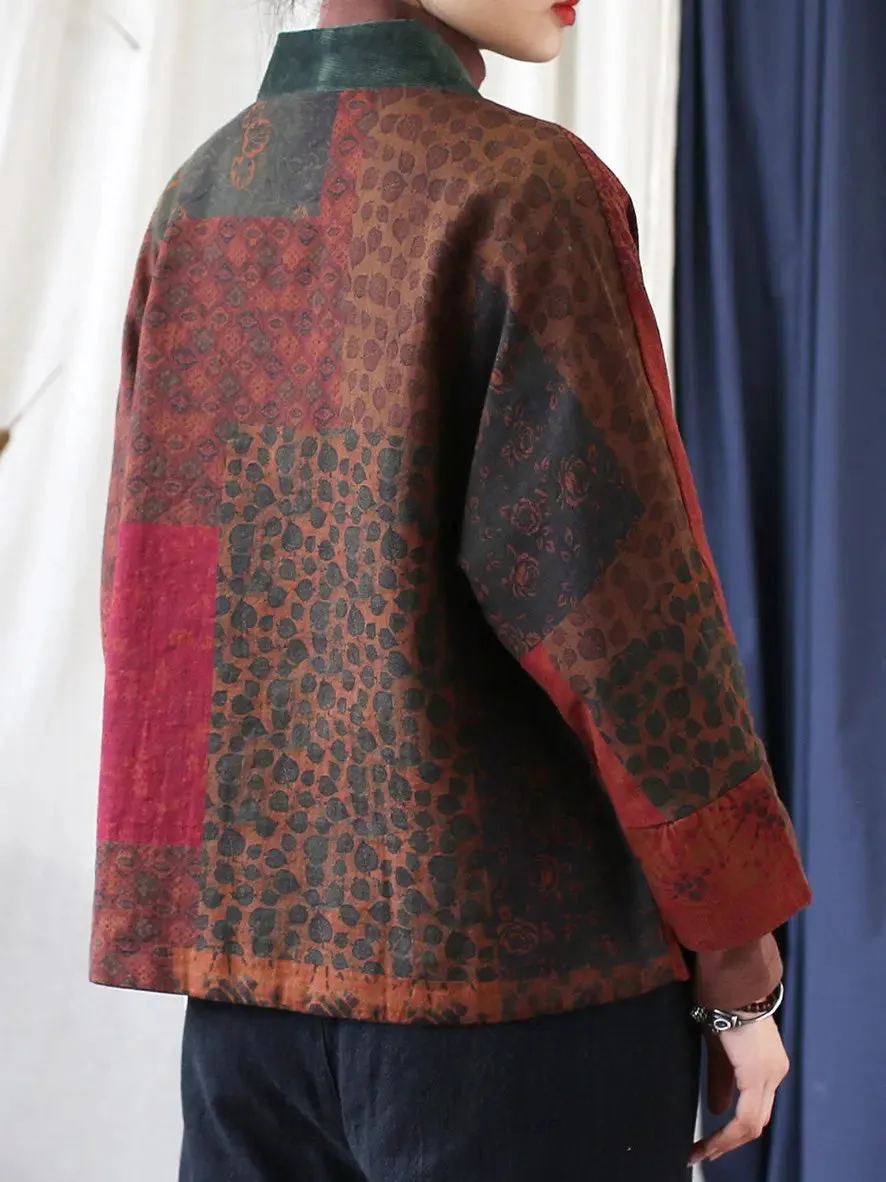 Women Floral Spliced Padded Coat