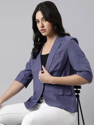 Women Violet Notched Lapel Collar Single Breasted Slim-Fit Blazer