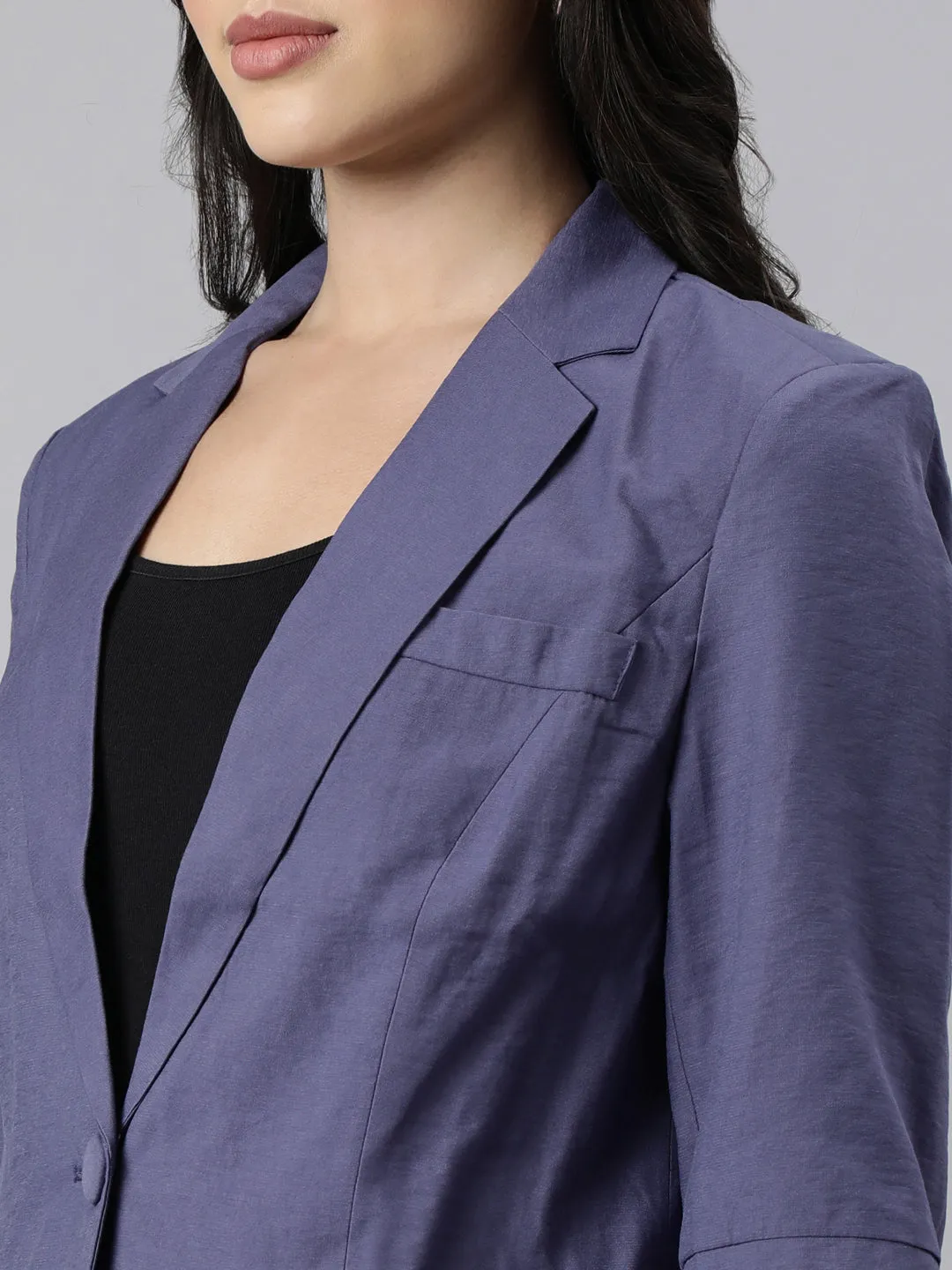 Women Violet Notched Lapel Collar Single Breasted Slim-Fit Blazer