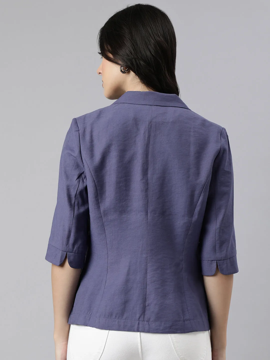 Women Violet Notched Lapel Collar Single Breasted Slim-Fit Blazer