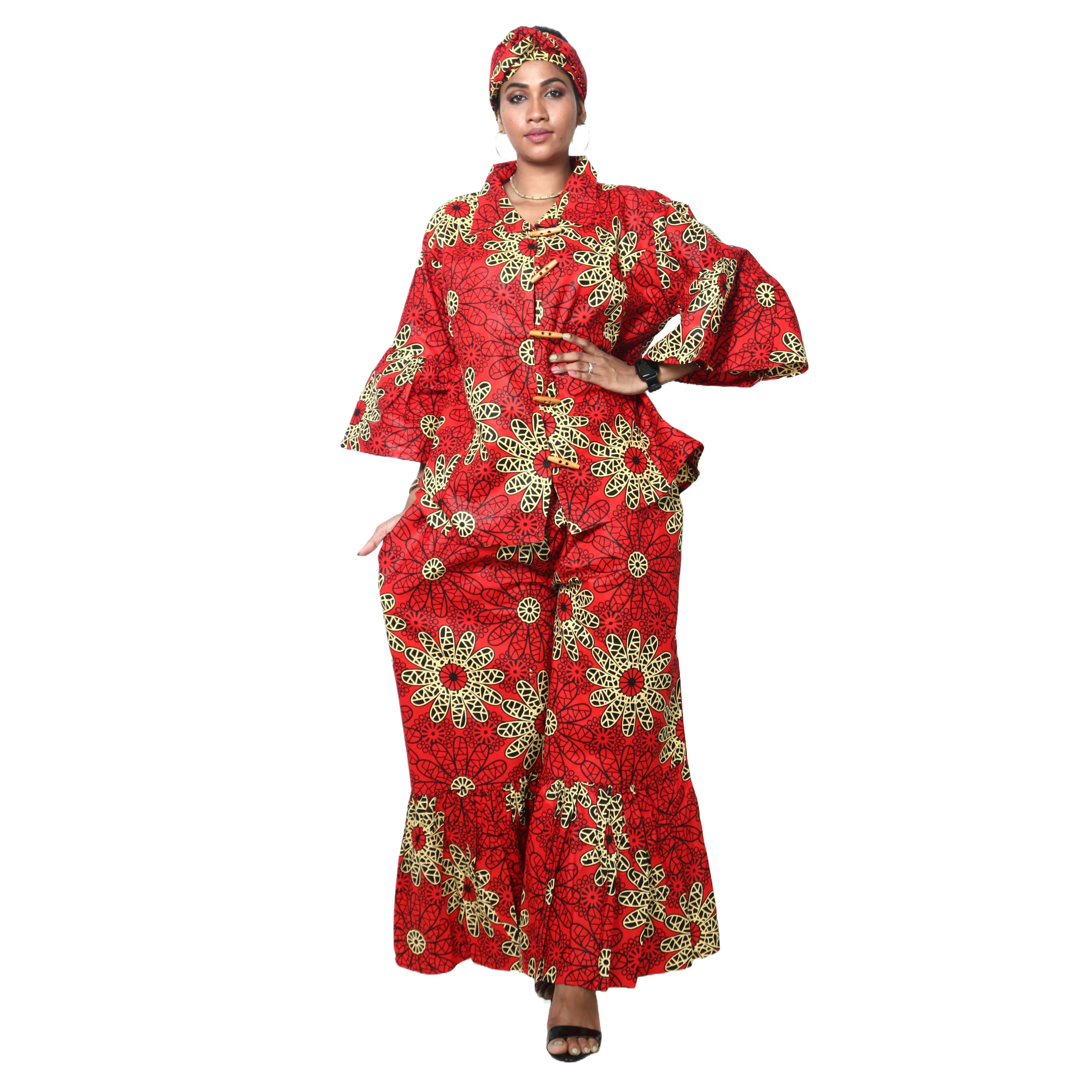 Women's Button Down Top and Palazzo Pants Set -- FI-4050 Print