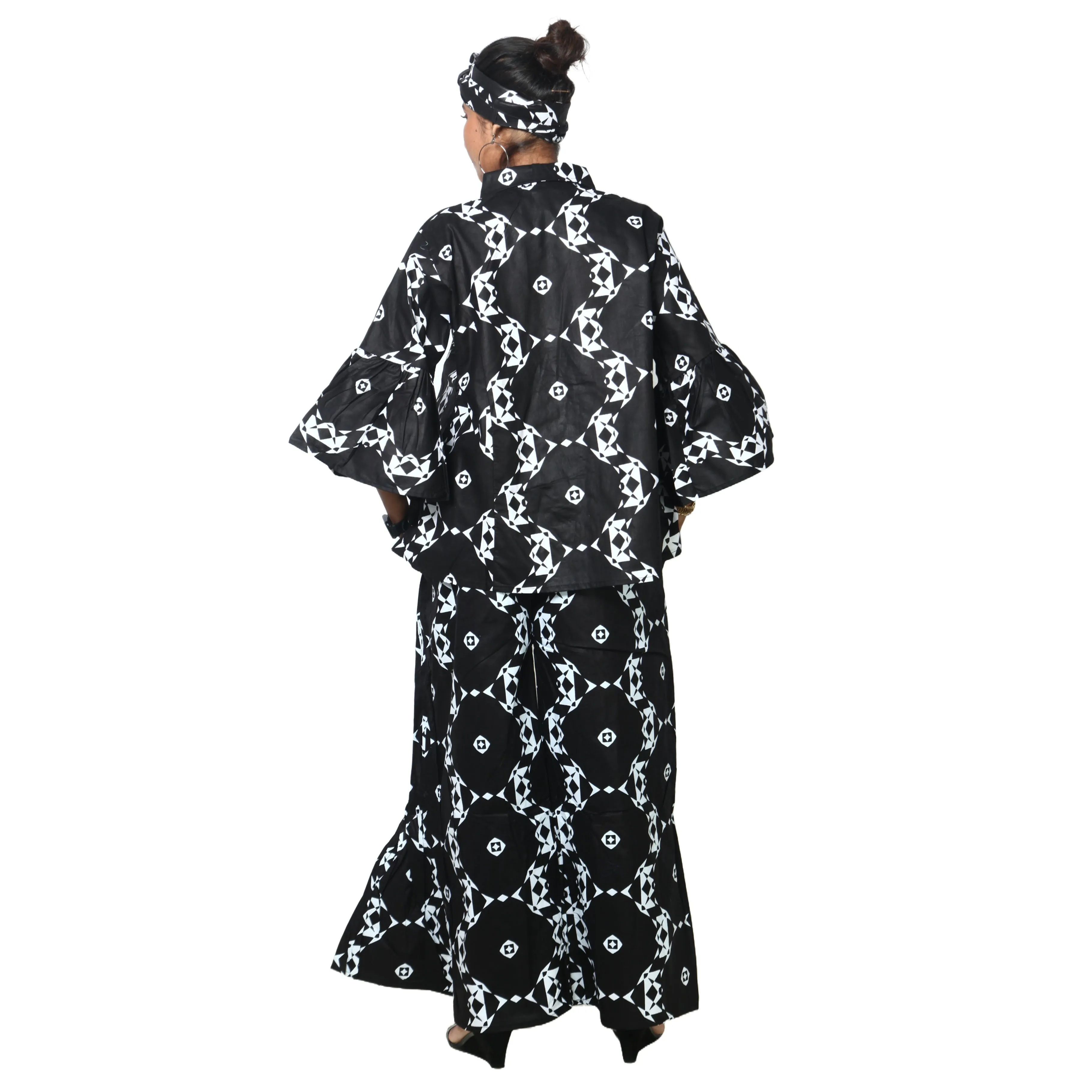 Women's Button Down Top and Palazzo Pants Set -- FI-4050 Print
