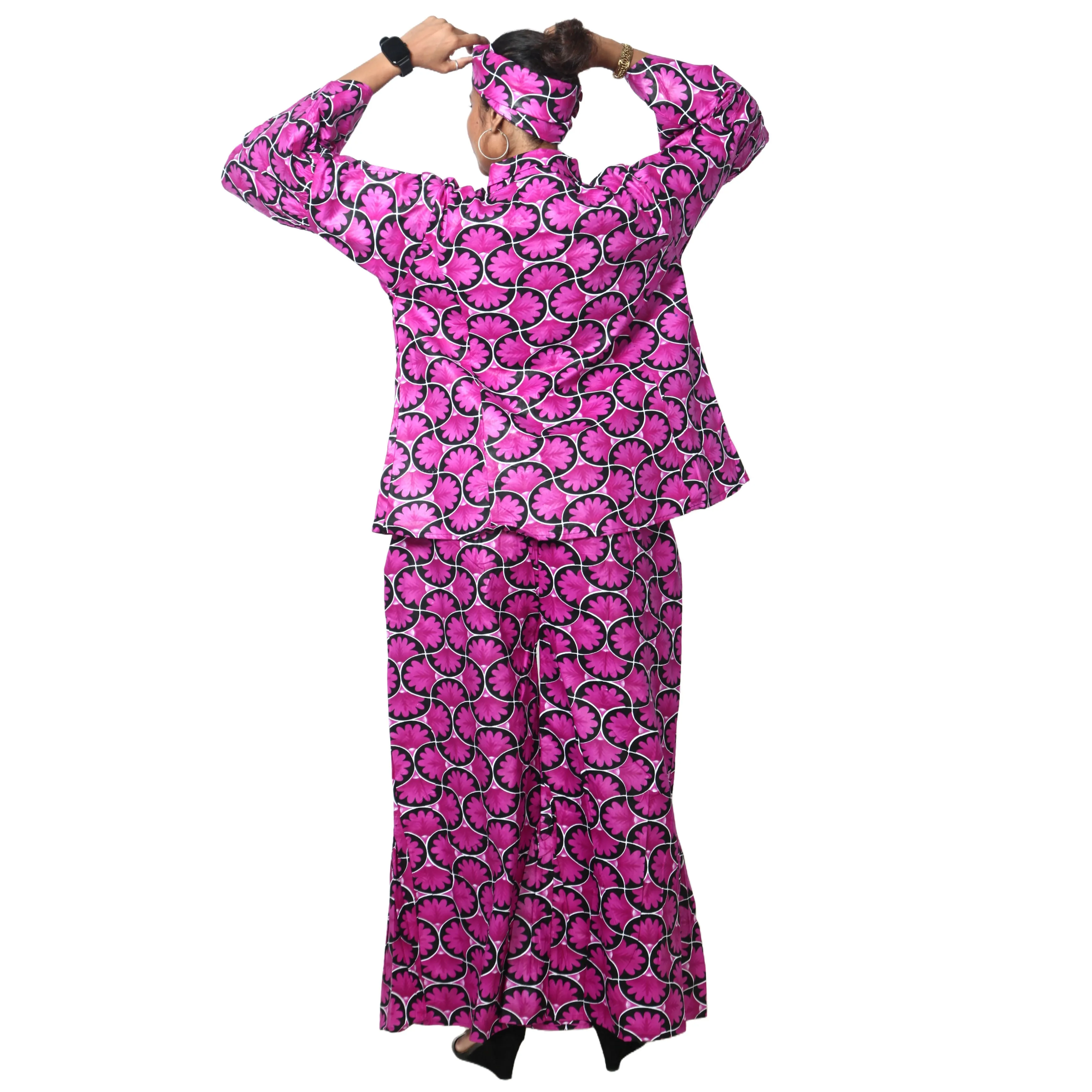 Women's Button Down Top and Palazzo Pants Set -- FI-4050 Print