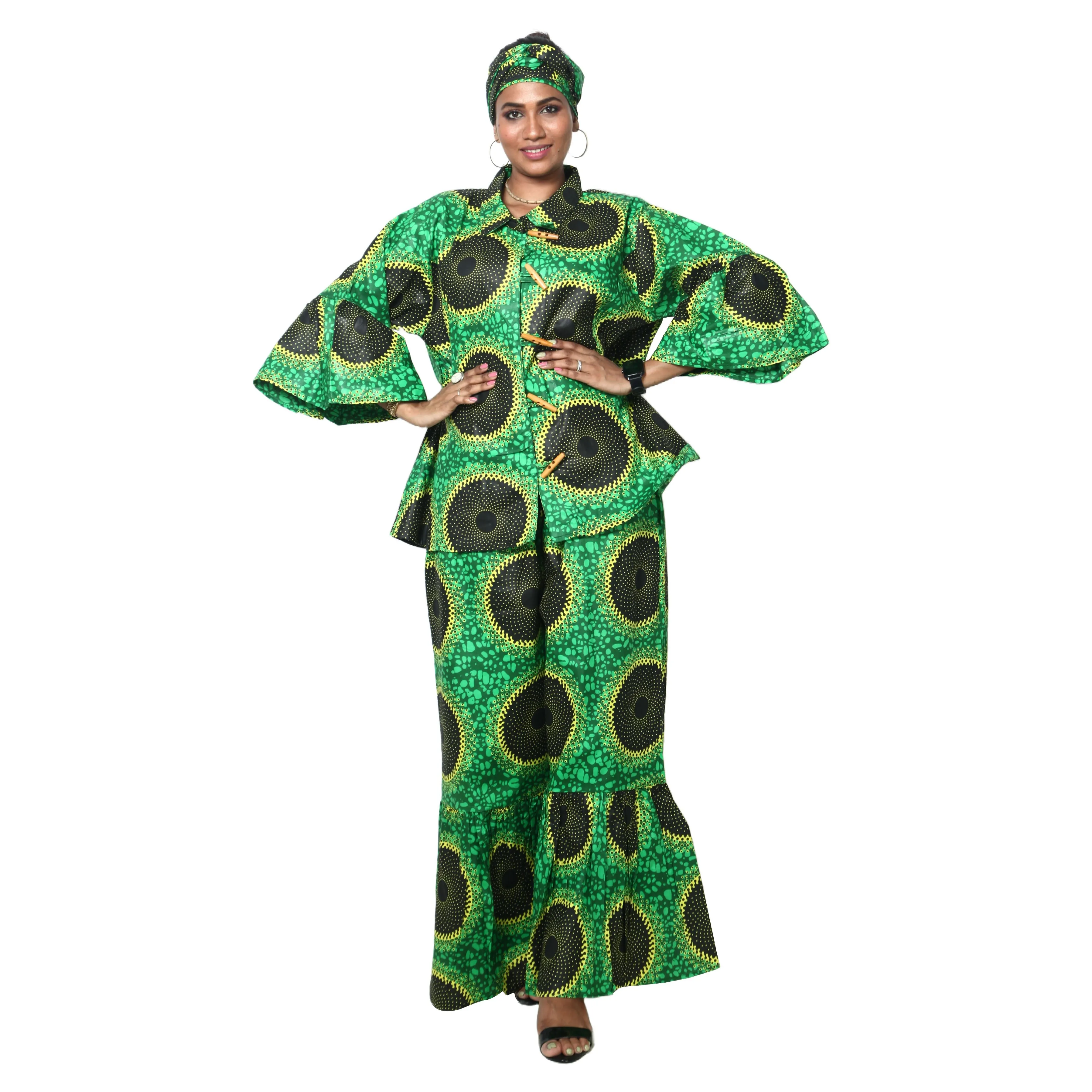 Women's Button Down Top and Palazzo Pants Set -- FI-4050 Print