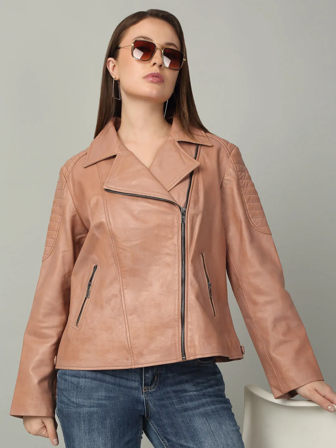 Women's Rose Leather Biker Jacket