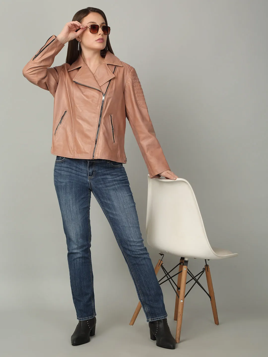 Women's Rose Leather Biker Jacket