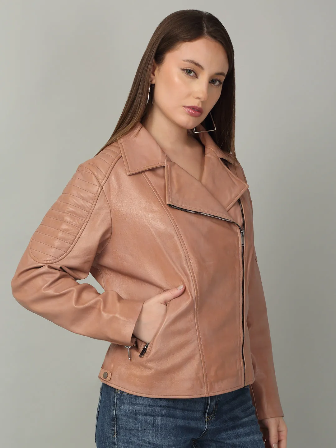Women's Rose Leather Biker Jacket