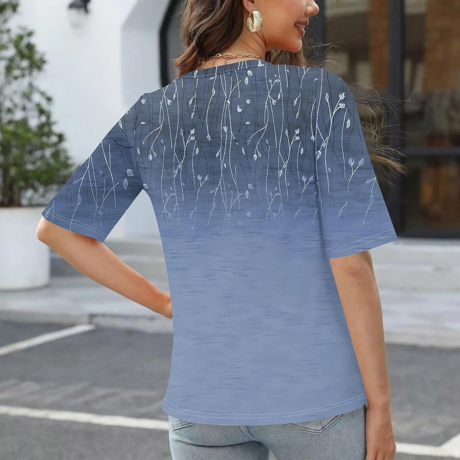 Womens Tops Half Sleeve Tops for Women Women's V Neck T Shirts Trendy Casual Print Pullover Summer Tees
