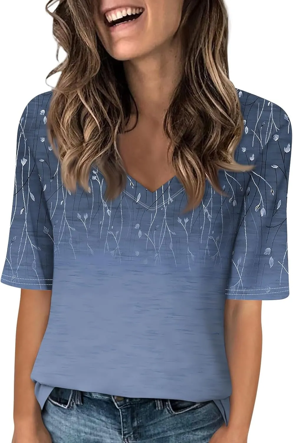 Womens Tops Half Sleeve Tops for Women Women's V Neck T Shirts Trendy Casual Print Pullover Summer Tees